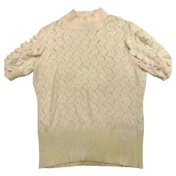 White House Black Market Pointelle Mock Neck Ruffle Sweater Size XL - Picture 6 of 8